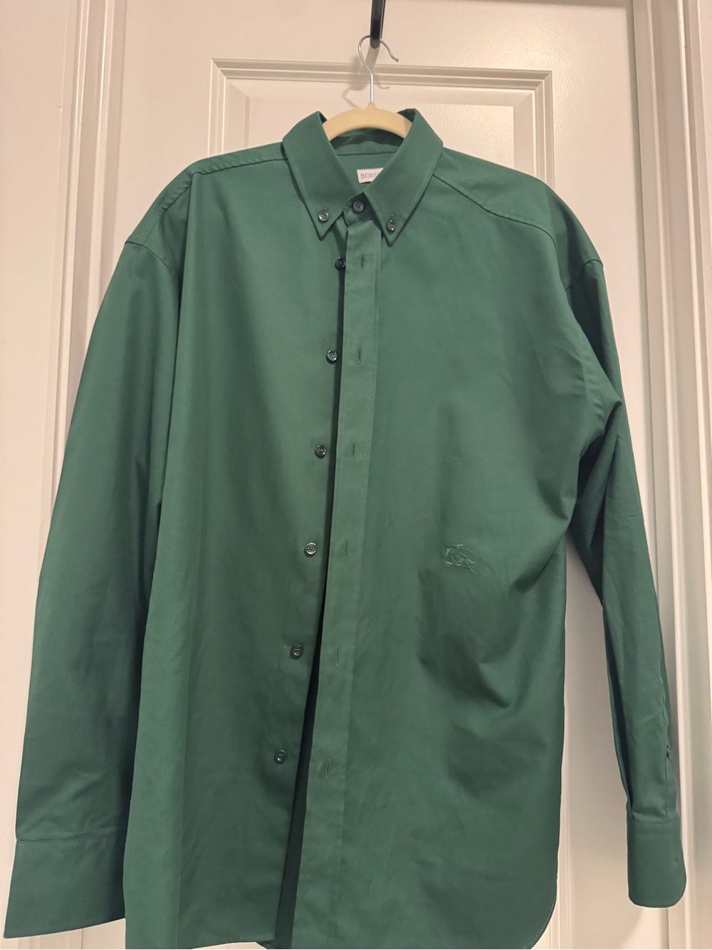 Men's Burberry Button-Down Dress Shirt in Forest Green - Classic Long Sleeve